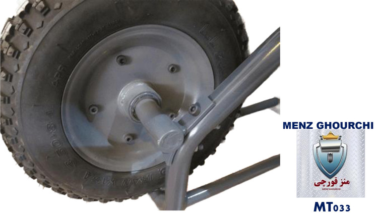 جزئیات چرخ و محور تقویتشده فرغون حرفهای ساختمانی MENZ برای بار سنگین.